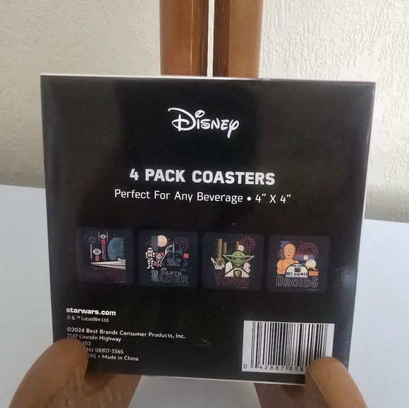 New! Star Wars Square Coasters Set Of 4 Different Designs Galactic Empire Disney - Picture 2 of 6